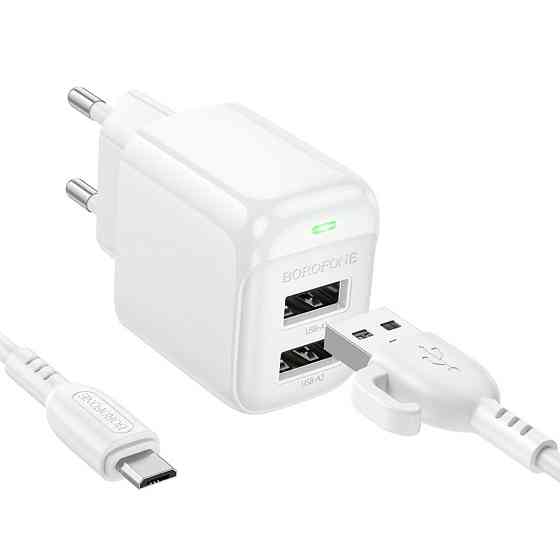 Мережевий зарядний пристрій з кабелем BOROFONE BAS41A Potential dual-port charger set(Micro) White Одеса