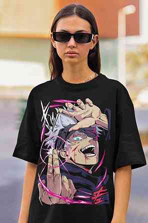 Футболка з аніме принтом Магічна битва оверсайз (S/M/L) Чорний AnimeJ0796 Дніпро