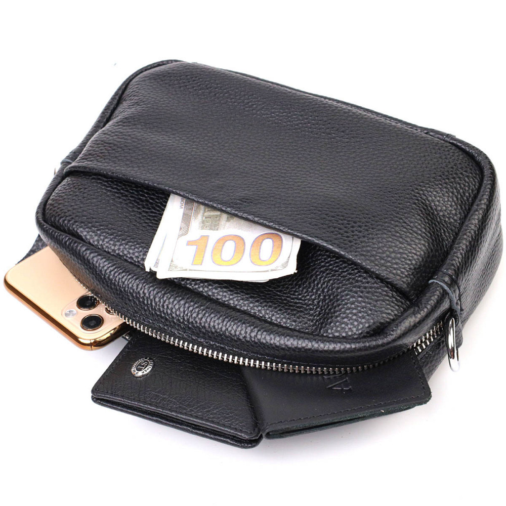 Отменная женская сумка на плечо из натуральной кожи 22123 Vintage Черная Киев - изображение 8