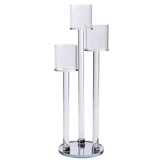 Підсвічник скляний на 3 свічки 12×37.5 см підсвічник декоративний прозорий на ніжці HP-4-13 Коломия