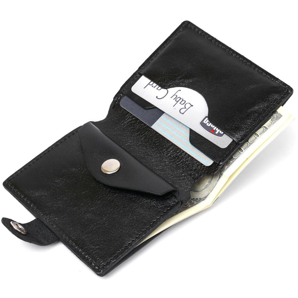 Чоловіче глянсове шкіряне портмоне Shvigel 16481 Чорний Київ - фото 7