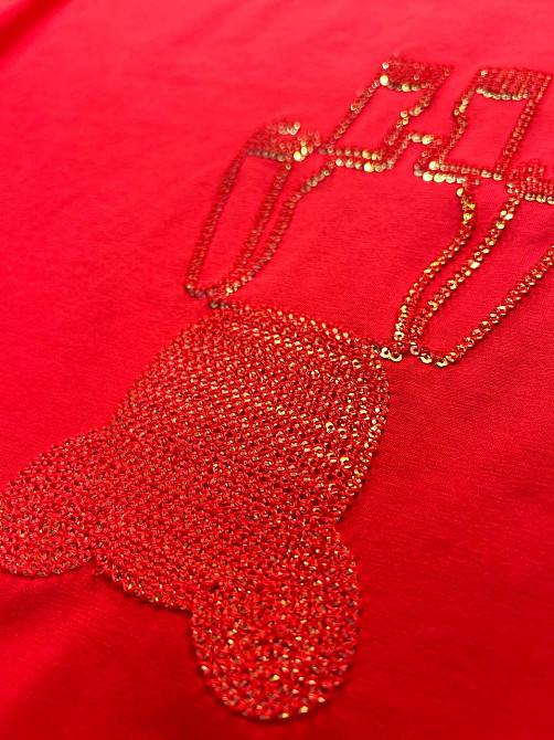 Футболка жіноча A-N 2396 оверсайз з ведмедиком та блискітками, червоний, one size Київ - фото 8