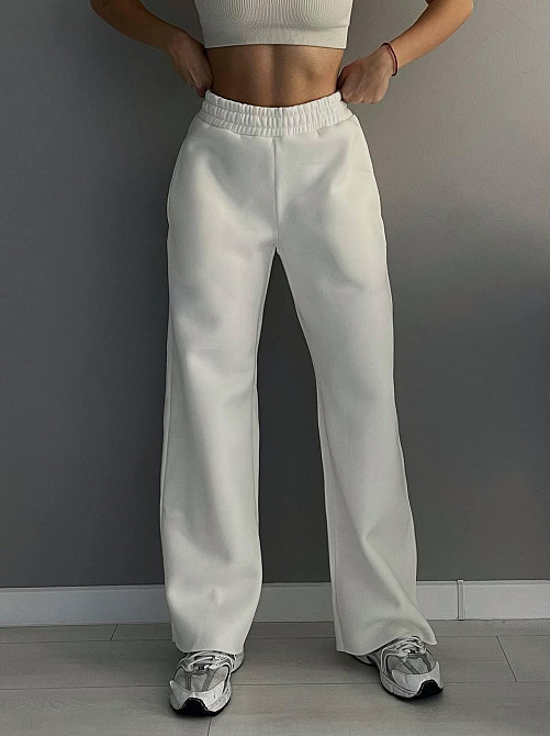 Жіночі стильні утеплені штани палаццо тринитка на флісі Білий, 48/52 Одеса - фото 1