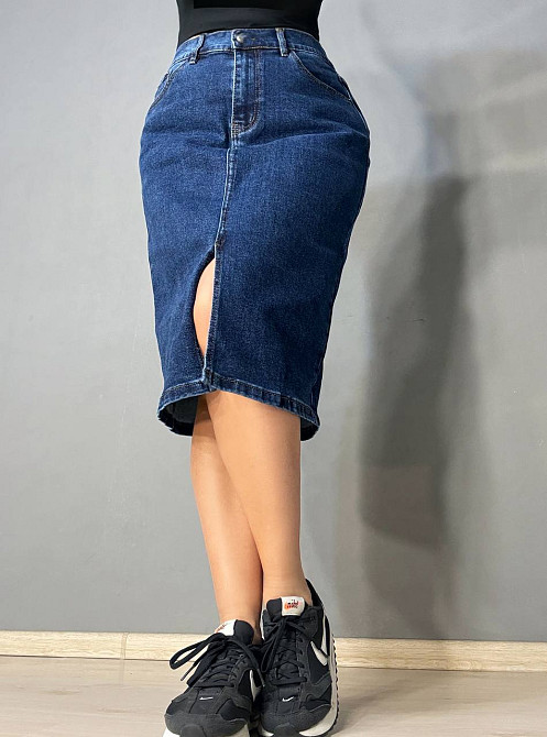 Юбка женская джинсовая Vanver 8239 с разрезом миди на резинке большие размеры синяя, синий, З4, 34, 99 см, 118 см Киев - изображение 5