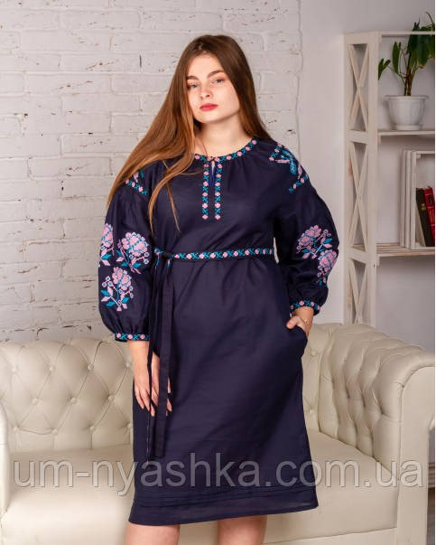 Жіноча вишита сукня темно-синя Кривой Рог - изображение 1