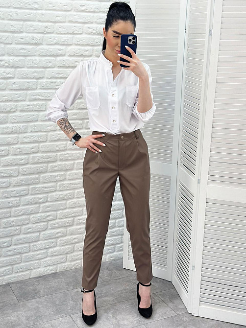 Прямі брюки з екошкіри "Arden" оптом | Розпродаж моделі Київ - фото 3