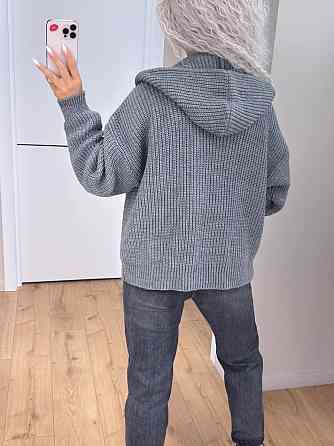 Кардиган в'язаний із капюоном на блискавці толстовка Сірий Київ