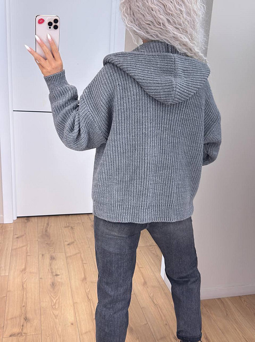 Кардиган вязаный с капюшоном на молнии толстовка Серый Киев - изображение 6