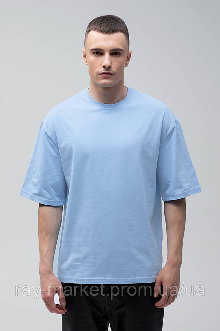 Набір футболок оверсайз чоловічих 3 шт "U0104-Cream-Sky Blue-Navy Blue" XXL/3XL Київ - фото 3