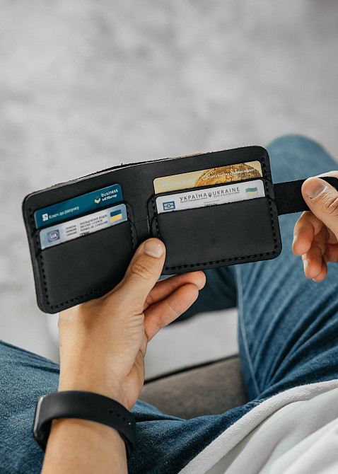 Чоловічий гаманець із натуральної шкіри, чорний місткий гаманець, чоловічий на кнопці гаманець із Crazy HorseMasterSem Київ - фото 6