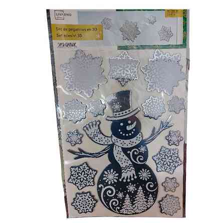 Новогодняя наклейка Снеговик со снежинками Livarno Home 29 на 41 см серебристый Киев