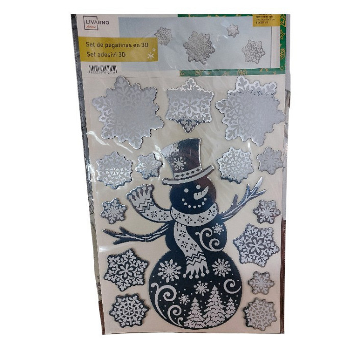 Новогодняя наклейка Снеговик со снежинками Livarno Home 29 на 41 см серебристый Киев - изображение 1