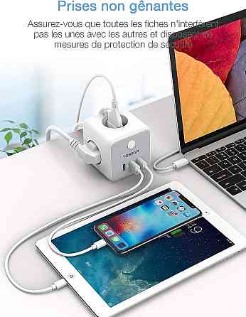 Сетевой удлинитель TESSAN USB Power Strip Cube, 3 розетки, 3 USB-порта, выключатель, 1.5 м, серый Киев