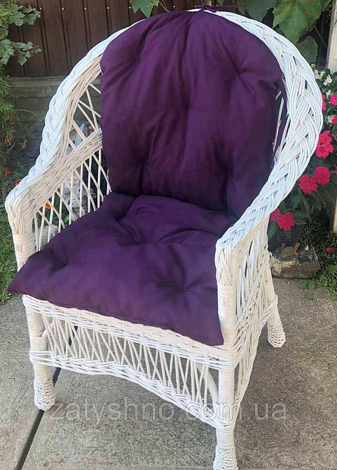 Крісло плетене для дачі з фіолетовою накидкою Київ - фото 3