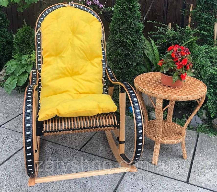 Кресло качалка плетеная с накидкой  желтой и круглым  столом Киев - изображение 4
