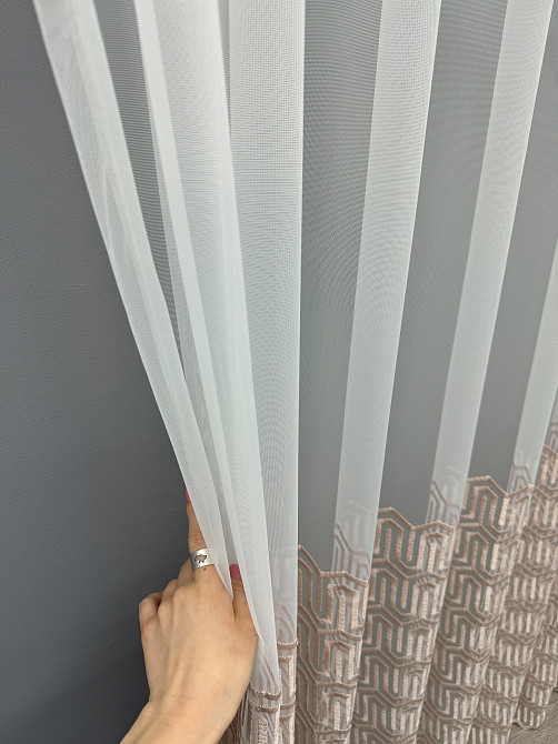 Тюль фатин з вишивкою колір білий з пудровим 1506т Київ - фото 2