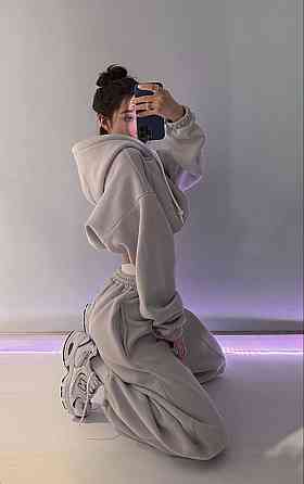 Женский утепленный стильный костюм двойка: худи и джоггеры трехнить на флисе Серый, 44/46 Одесса