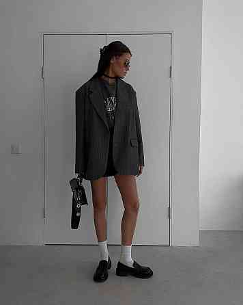 Женский классический пиджак свободного кроя в полоску костюмка Серый, 46/48 Одесса