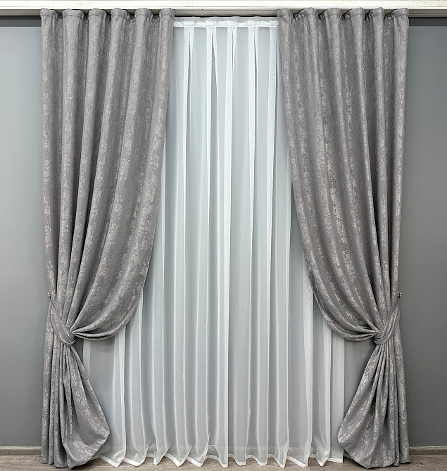 Комплект готовых штор VR-Textil Жаккард Sultan YL № 1212 ш Серый 100х270 см 2 шт (31-512) Киев - изображение 2