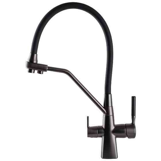 Змішувач для кухні під осмос Globus Lux GLLR-0700-L-11-01 гофрований  на гайці латунь, Графіт-Чорний Київ