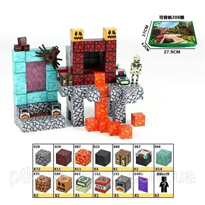 Магнітний конструктор майнкрафт 123 магнітних блока портал в пекло Dream World LZCK 059 Хмельницький - фото 7