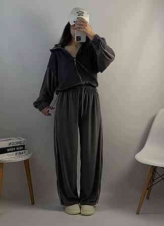 Женский стильный повседневный велюровый костюм Графит Одесса