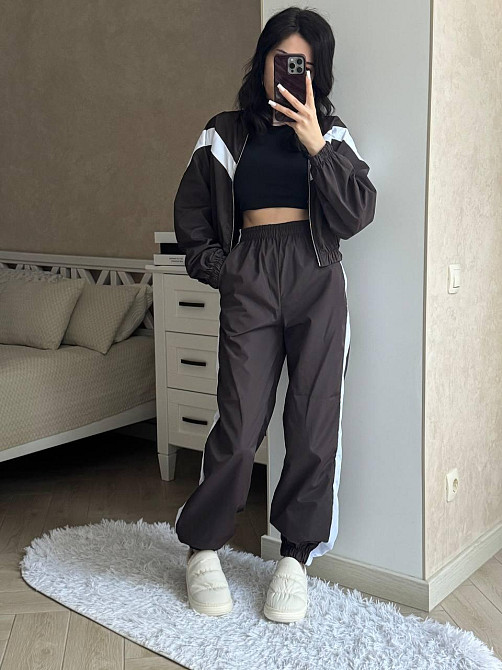 Женский плащевой костюм двойка: кофта и штаны в спортивном стиле плащевка эмми 46/48, Мокко Одесса - изображение 2