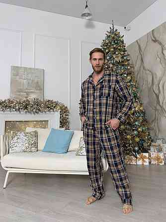 Піжама чоловіча COSY з фланелі (штани+сорочка) клітина синьо-коричнева Київ