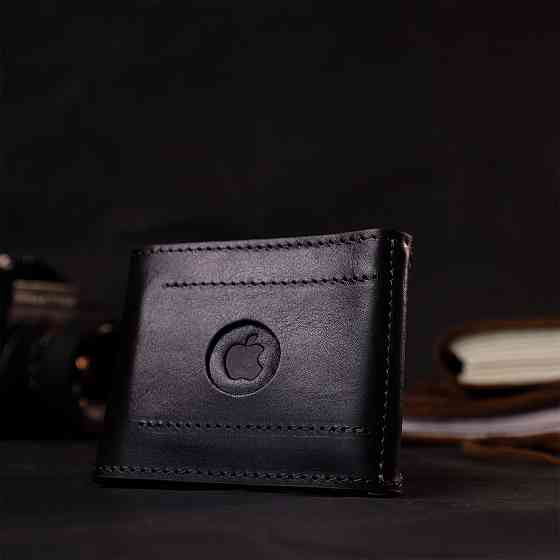 Зручний шкіряний затискач для грошей з держателем Apple AirTag GRANDE PELLE 11619 Чорний Київ