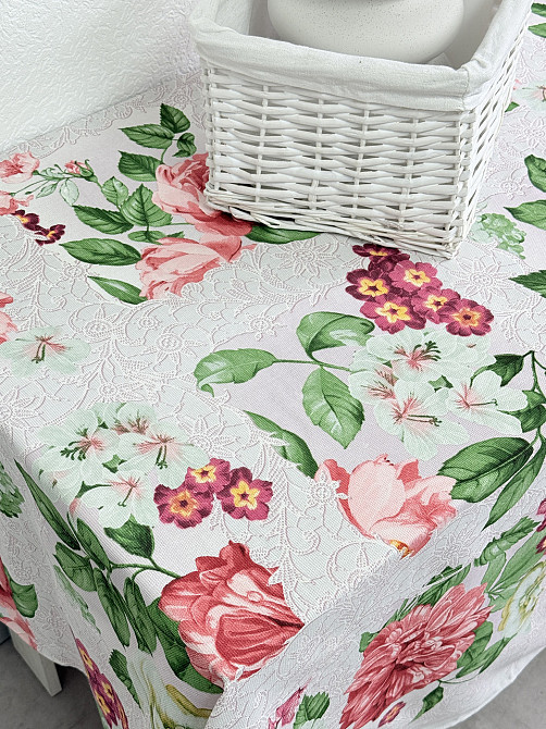 Ecotton Скатертина Ecotton 150х220 см бавовняна з рогожки рожева 29033/2 Літній букет Коломыя - изображение 4