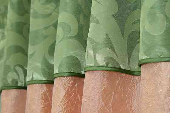 Кухонные шторы VR-Textil № 073к с ламбрекеном и подхватами персиковый с салатовым 270х170 см (52-0178) Киев