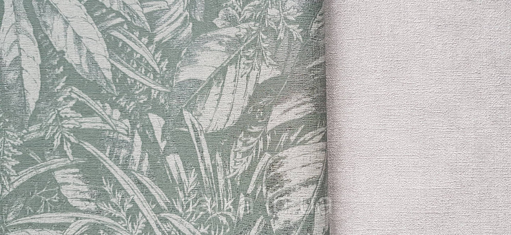 Шпалери вінілові на флізеліні AS creation Amber метрові 1.06Х10 листя гілки зелені зі сріблом Київ - фото 3