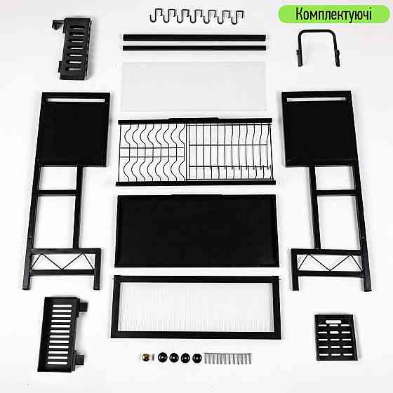 Полка-органайзер для хранения и сушки посуды над раковиной мобильная из нержавеющей стали 65х30х78см Черная SW-00002115 Днепр