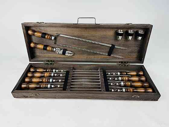 Подарунковий набір шампурів в дерев'яному кейсі для пікніка КІЗЛЯР, ручної роботи (шампура і аксесуари) HAPPY DAYS Тернопіль
