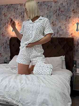 Женская пижама двойка + косметичка из натуральной ткани муслин Белый 2, 46/48 Одесса