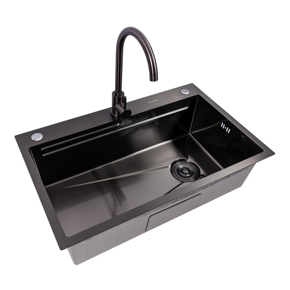Мийка кухонна нержавіюча сталь PVD чорна Work station для кухні VALESO CM 75*46B Handmade 3.0/0.8 Коломия - фото 14