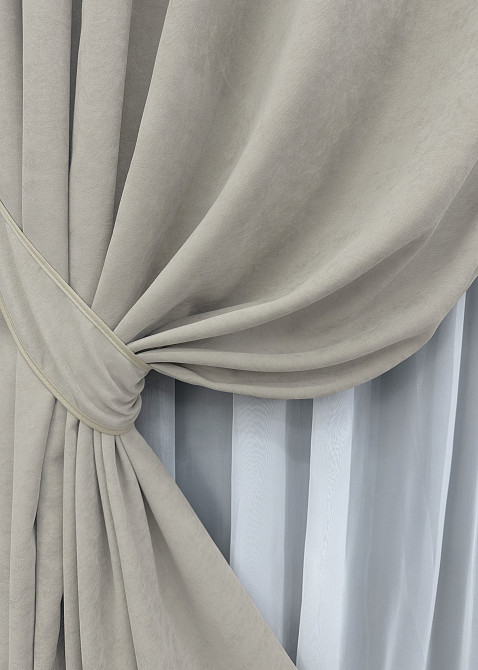 Комплект готовых штор VR-Textil Микровелюр Petek YL № 1803ш Светло-серый 200х295 см 2 шт (32-118) Киев - изображение 5