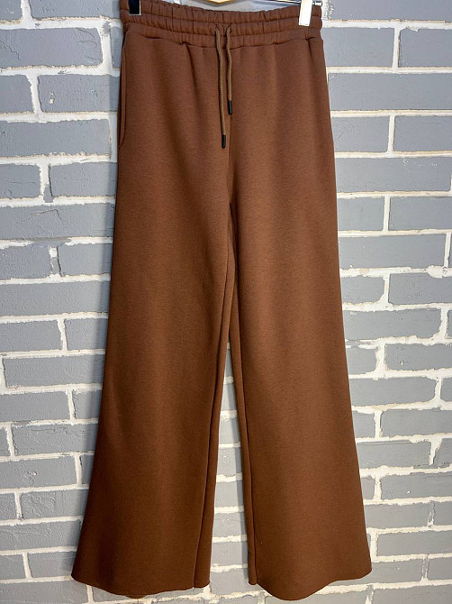 Штаны женские Quzen 388 брюки спортивные палаццо широкие свободные от бедра утепленные на флисе коричневые, коричневый, M Киев - изображение 13