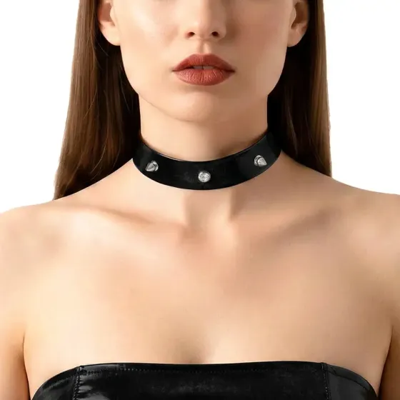 Чокер з шипами Art of Sex - Mistress, колір чорний з ефектом мокрого оксамиту, розмір L Львов