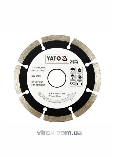 Диск алмазний сегмент YATO : "SEGMENT" Ø= 115x8,0x22,2 мм. H= 2,1 мм [20/200] Одеса - фото 1
