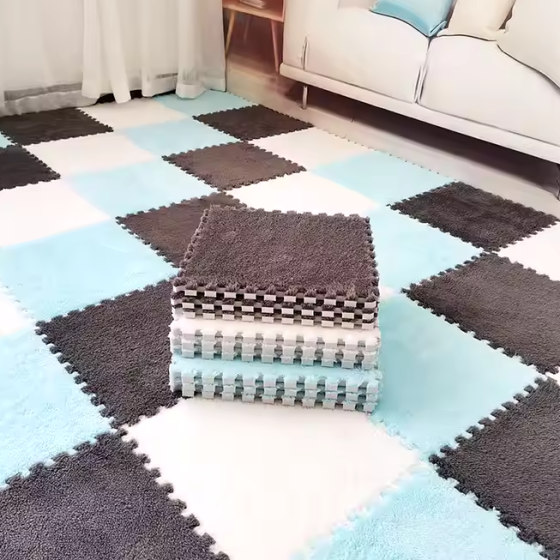 Килимок-пазл плюшевий, термокилимок, мат дитячий теплий 90*120см, 12 пазлів, 3 кольори сірий/білий/блакитний Кам'янець-Подільський