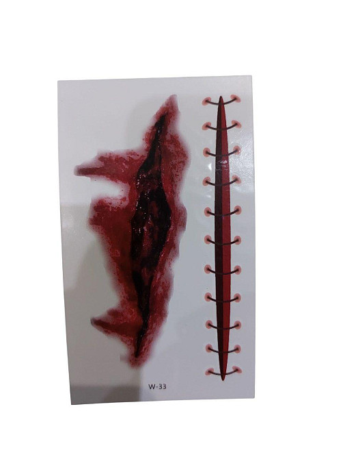 Тату Хелловін наклейки на тіло рани зі швами 10 на 6 см червоний Київ - фото 1