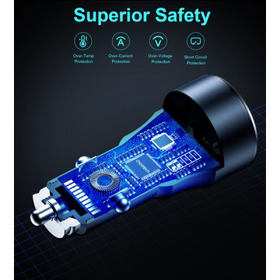 Зарядное устройство Choetech car USB-A/USB-C 63W QC3.0/PD/PPS black (TC0010-BK) Винница - изображение 5