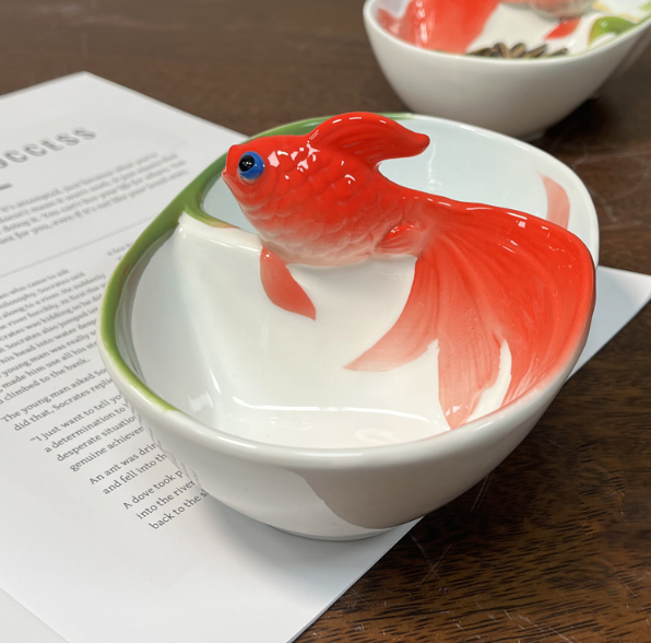 Менажница на 2 секции Золотая рыбка 16,8 см китайский лепной костяной фарфор Кременчуг - изображение 5