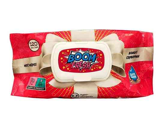Вологі серветки 120шт клапан BOOM ТМ FRESH Solmir Київ