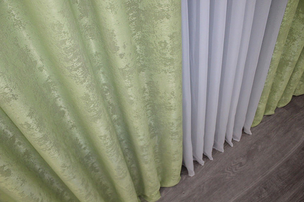 Комплект готовых штор VR-Textil Жаккард Sultan XO № 1367ш Светло-оливковый 150х270 см 2 шт (33-0228) Киев - изображение 7