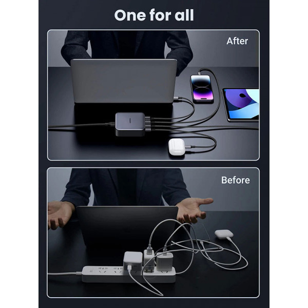 Зарядний пристрій 4xUSB 100W GaN (3хUSB-C+USB-A) Nexode Series чорний CD328 Ugreen (90928) Киев - изображение 7