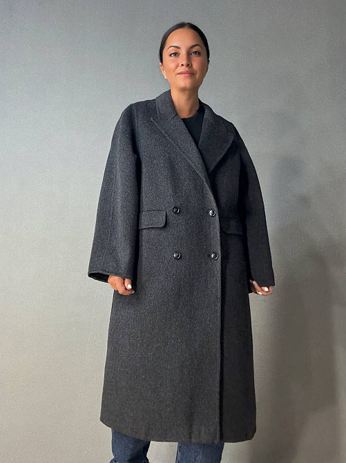 Пальто жіноче Lady Yep 85098 довге оверсайз вовняне двобортне темно сіре, темно-сірий, M Київ - фото 8