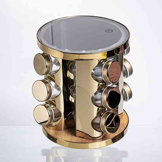 Yiwu Набір баночок для спецій 12 шт. по 100 мл на підставці з дзеркалом та LED-підсвіткою HP-13 Коломыя