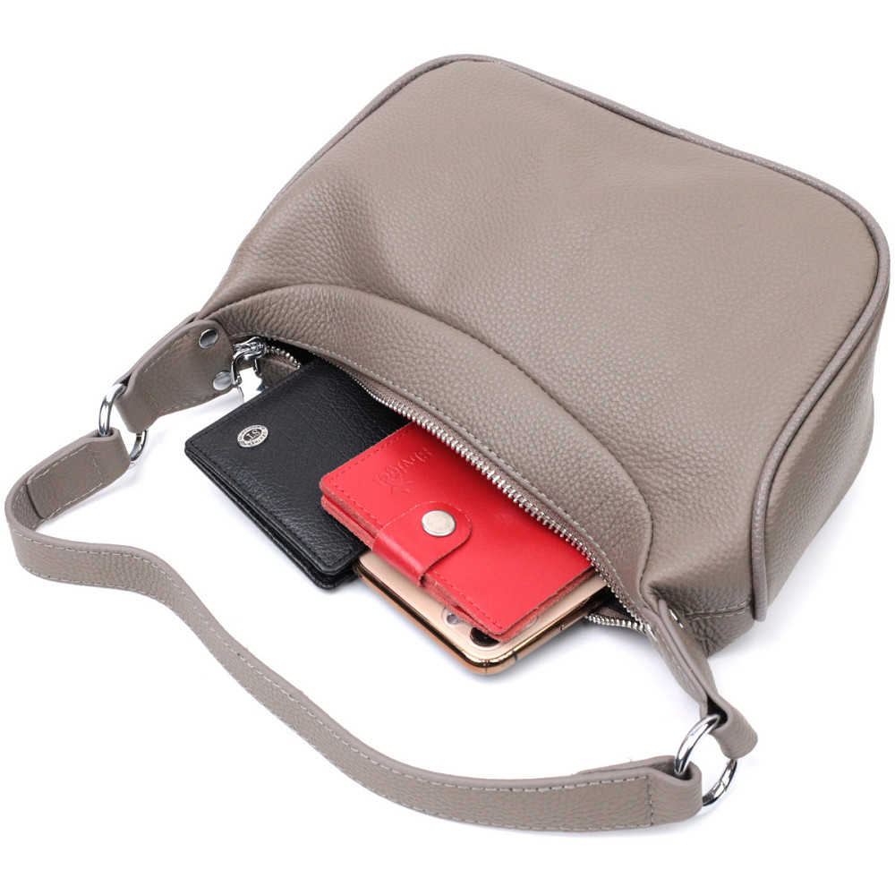 Шкіряна сумка напівкруглого формату з однією ручкою Vintage 22412 Сіра Київ - фото 8